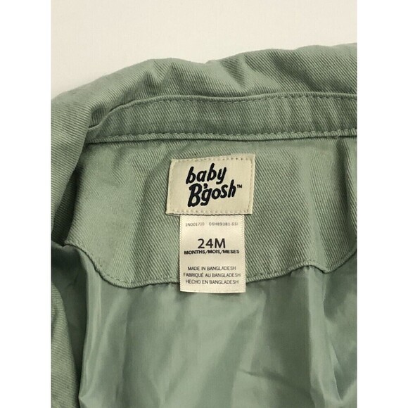 OshKosh B'Gosh Baby Girl Green Floral Tan Button Front Lightweight Jacket Sz 24M - Picture 6 of 9